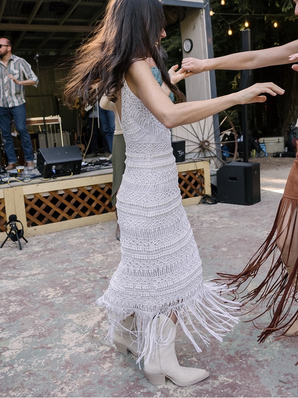 Markarian Virginie Macrame Pearl fringe dress 0